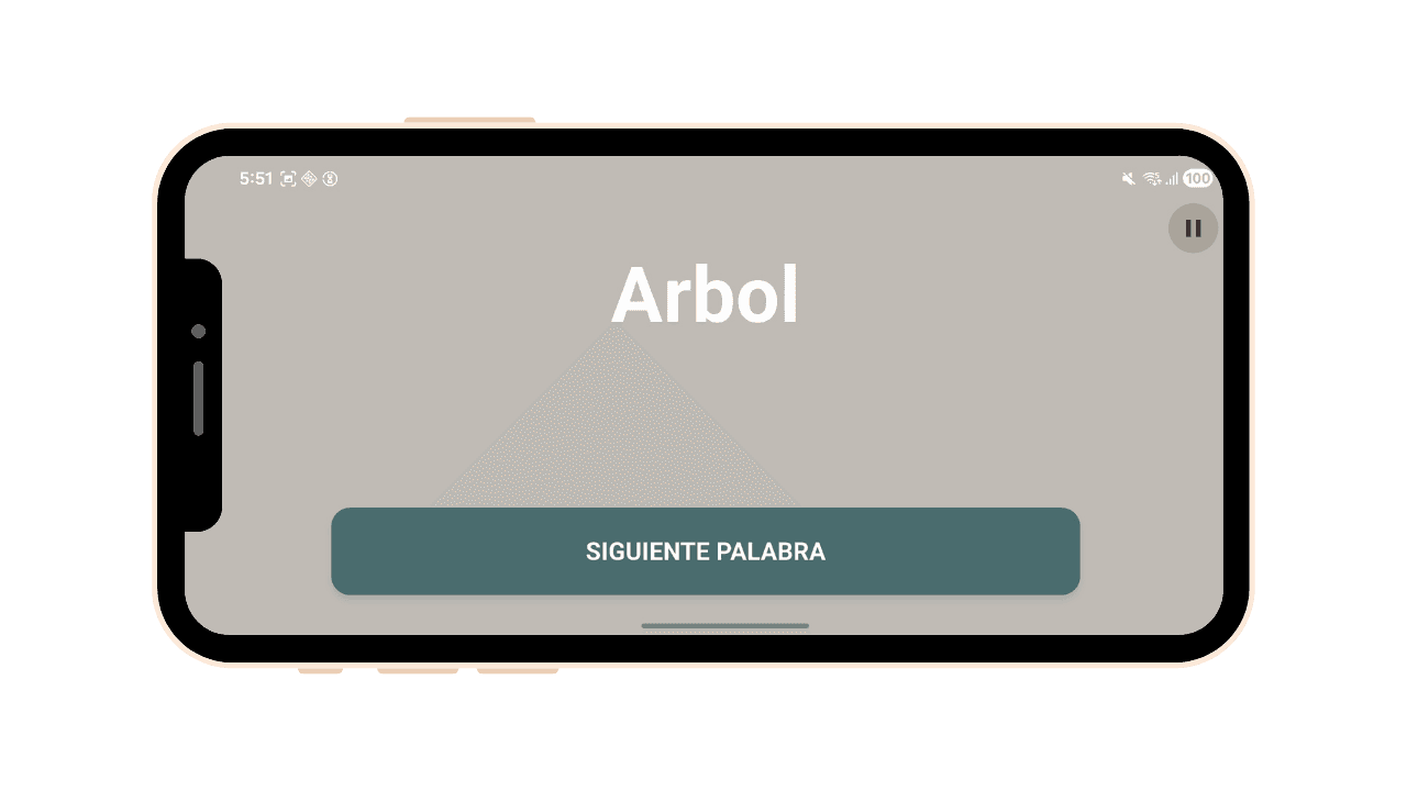 Capturas de pantalla de la app Verborrea mostrando la pantalla de inicio y una partida en curso